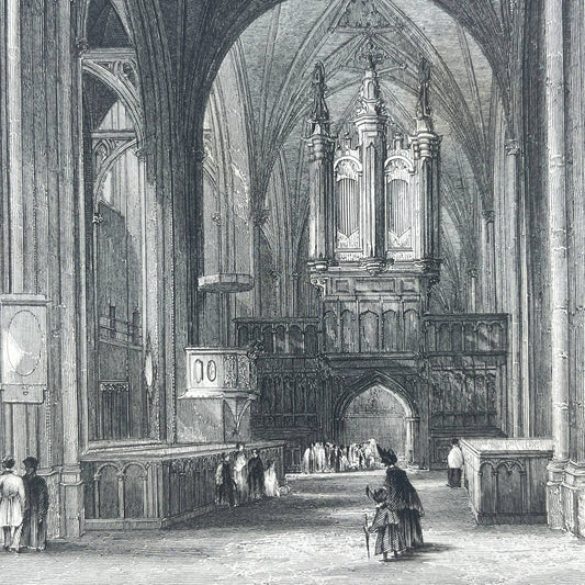 1836 Original Art Engraving Bristol Cathedral View of The Ante Choir AC4