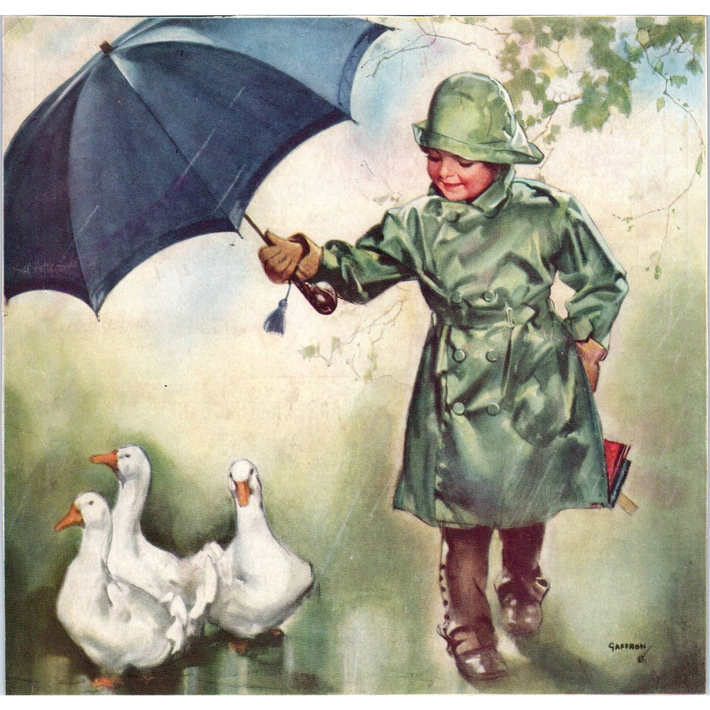 Antique Good Housekeeping Cover April Rainy Day for DUCKS! Gaffron 7.5" TJ1-2