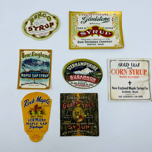 Vintage Lot of 7 Syrup Labels New England Vermont Boston SA7