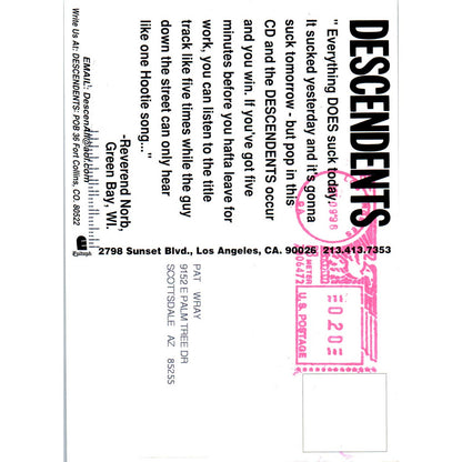 1996 DESCENDENTS Everything Sucks Release Promo Postcard AD7