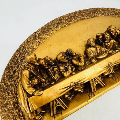 Large Chalkware Gold Tone Last Supper Relief Wall Hanging 9 x 17” TC3