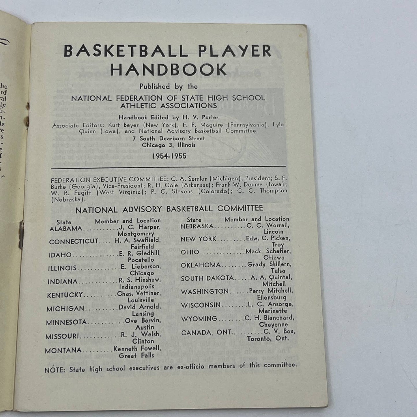 1954-1955 Basketball Player Handbook Basketball Rules Booklet TG6