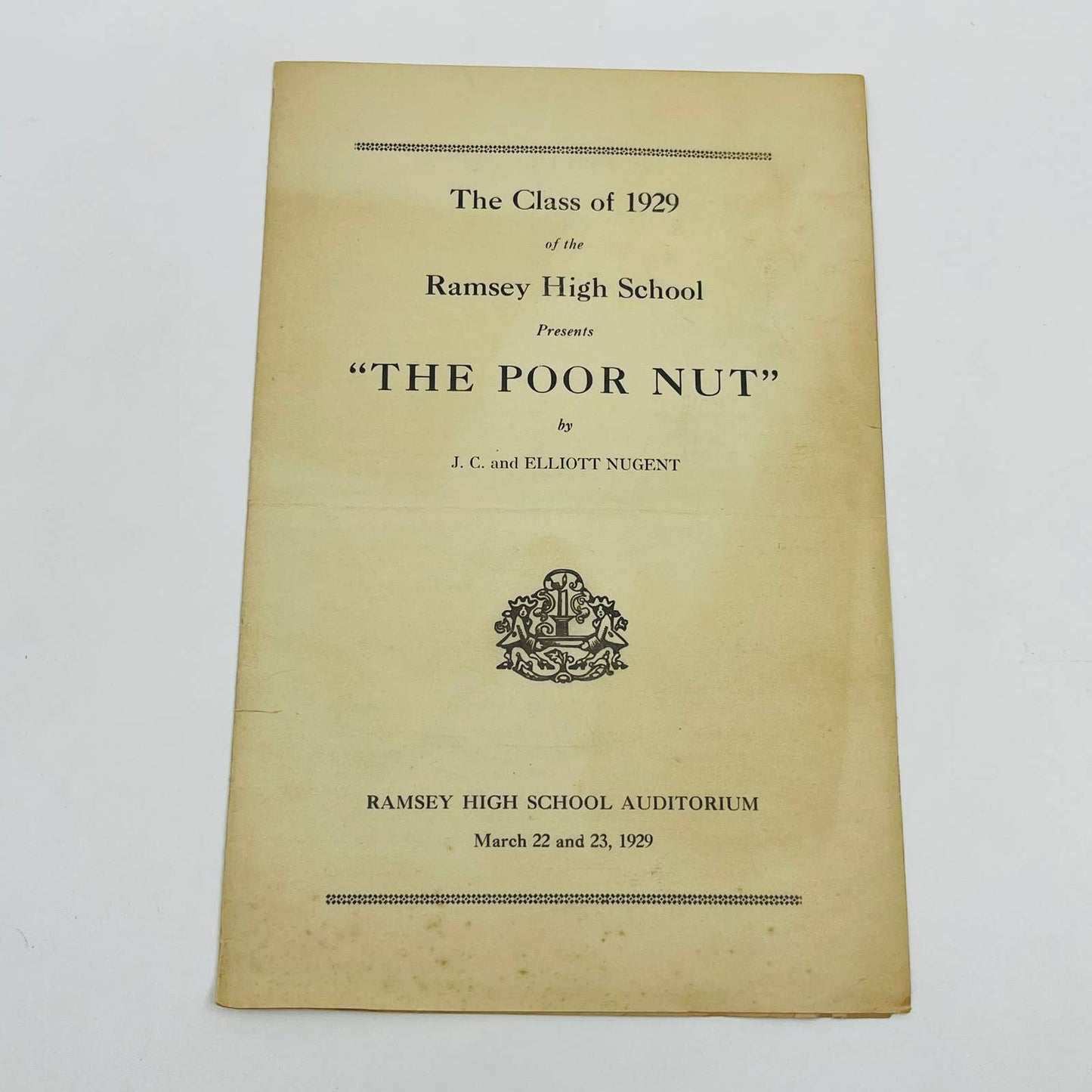 1929 Ramsey High School NJ Program The Poor Nut JC & Elliot Nugent D6