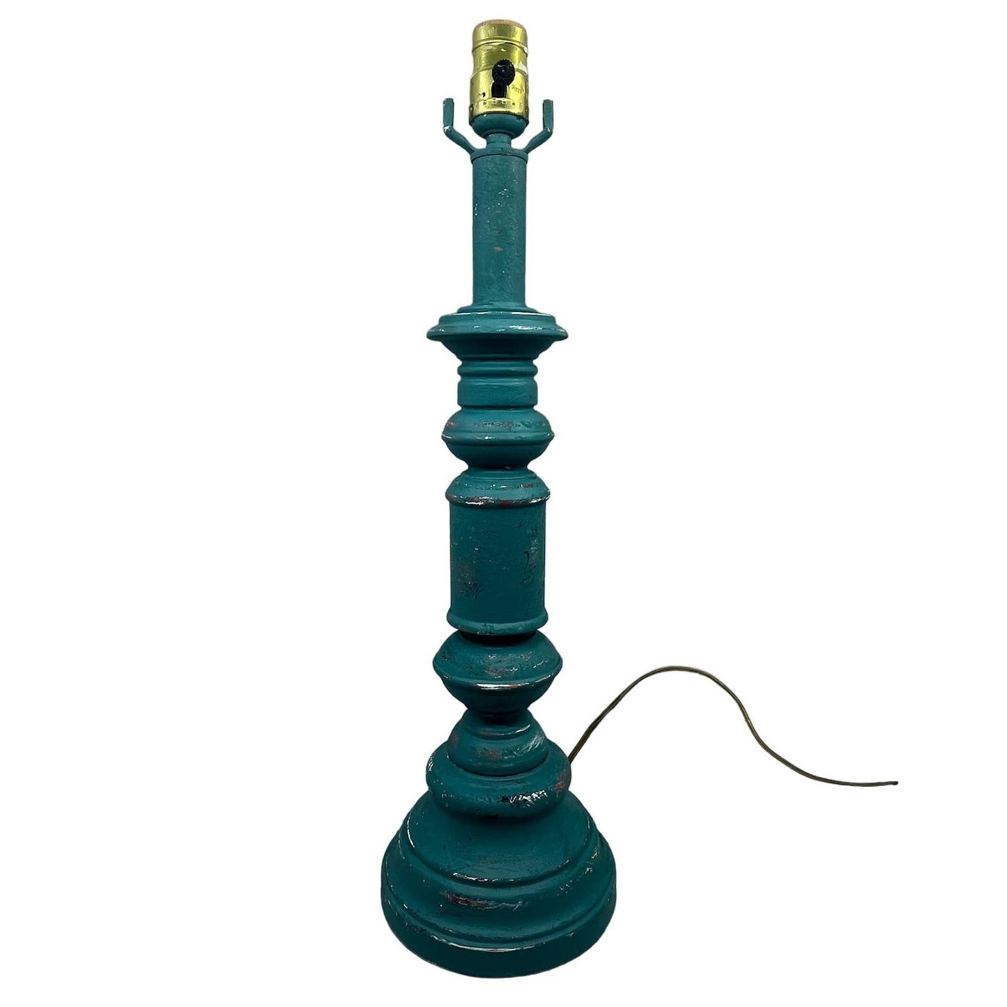 Vintage Shabby Chic Distressed Turquoise Table Lamp w/ Harp & Finial WORKS 20"