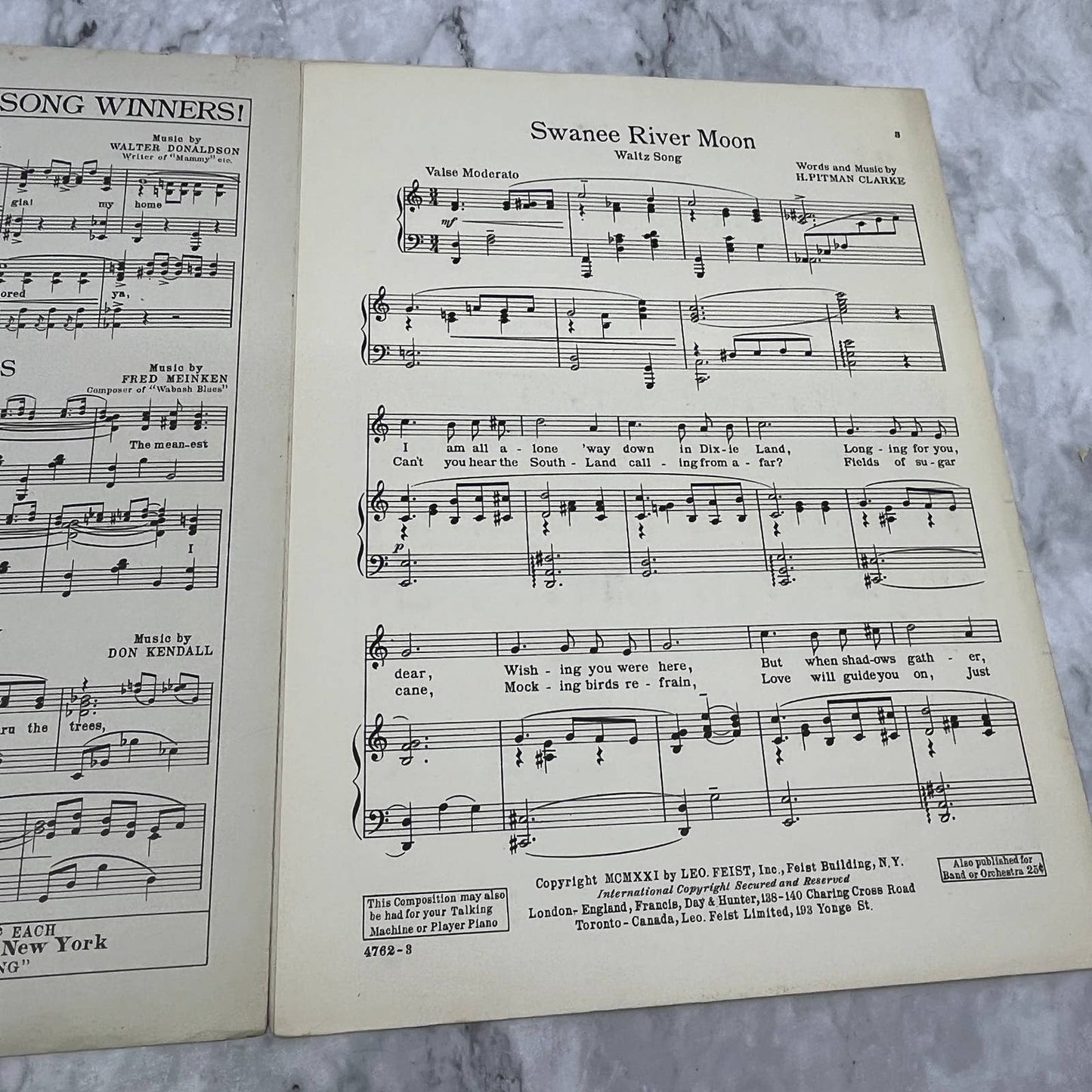 Swanee River Moon Waltz H. Pitman Clarice 1921 Sheet Music TK2-SM4