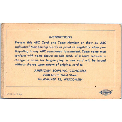 1952 American Bowling Congress Milwaukee Membership Intercity Travelling SE5-49