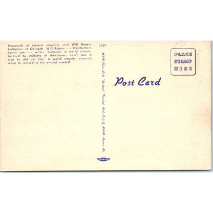 Birthplace of Will Rogers Claremore Oklahoma Original Postcard TK1-27