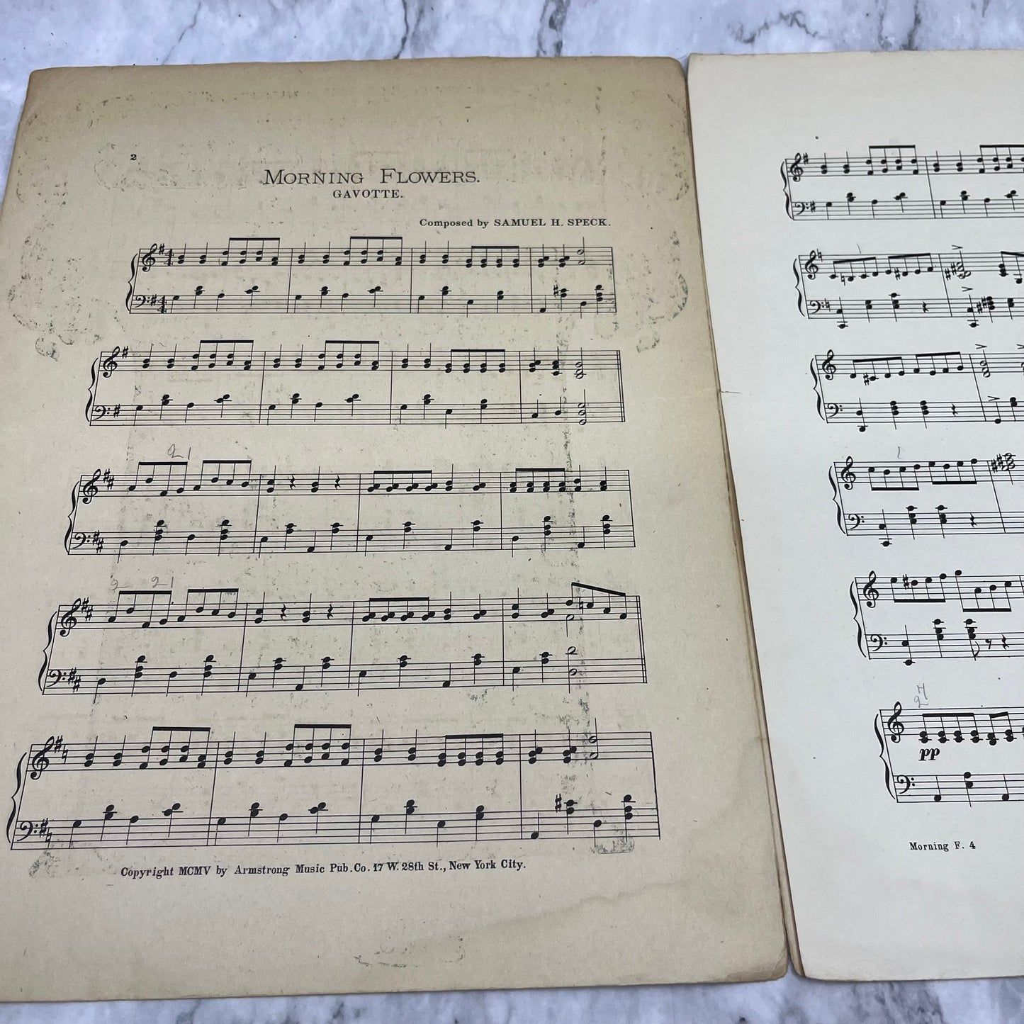 1905 Sheet Music - Morning Flowers Gavotte S.H. Speck V39-4