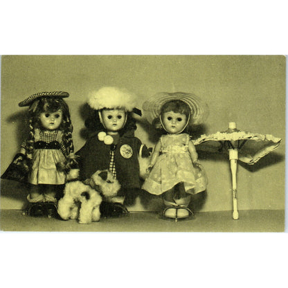 Group of French Bisque Dolls With Dog Green Tint Original Postcard PB10