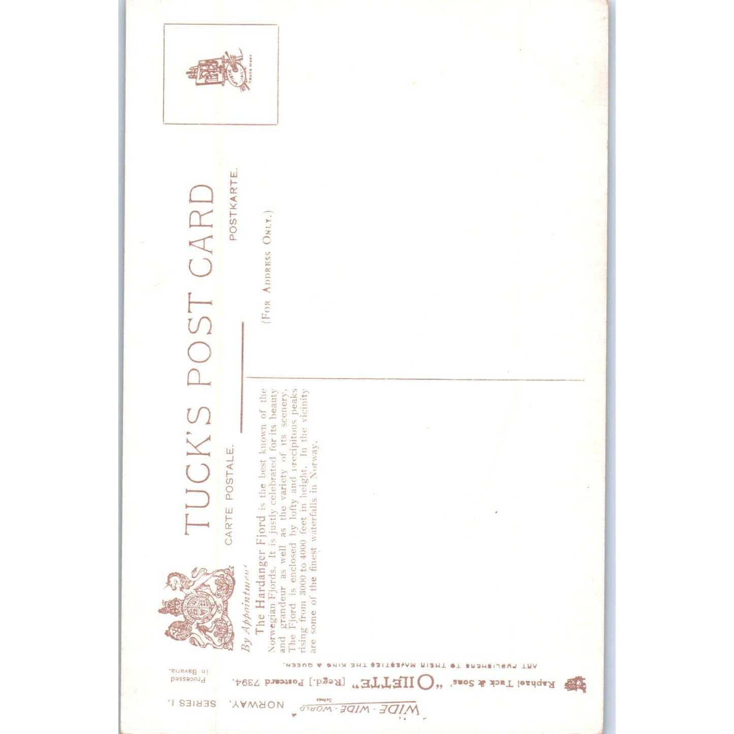Norway - The Hardangerfjord Raphael Tuck Oilette Original Postcard TK1-P17