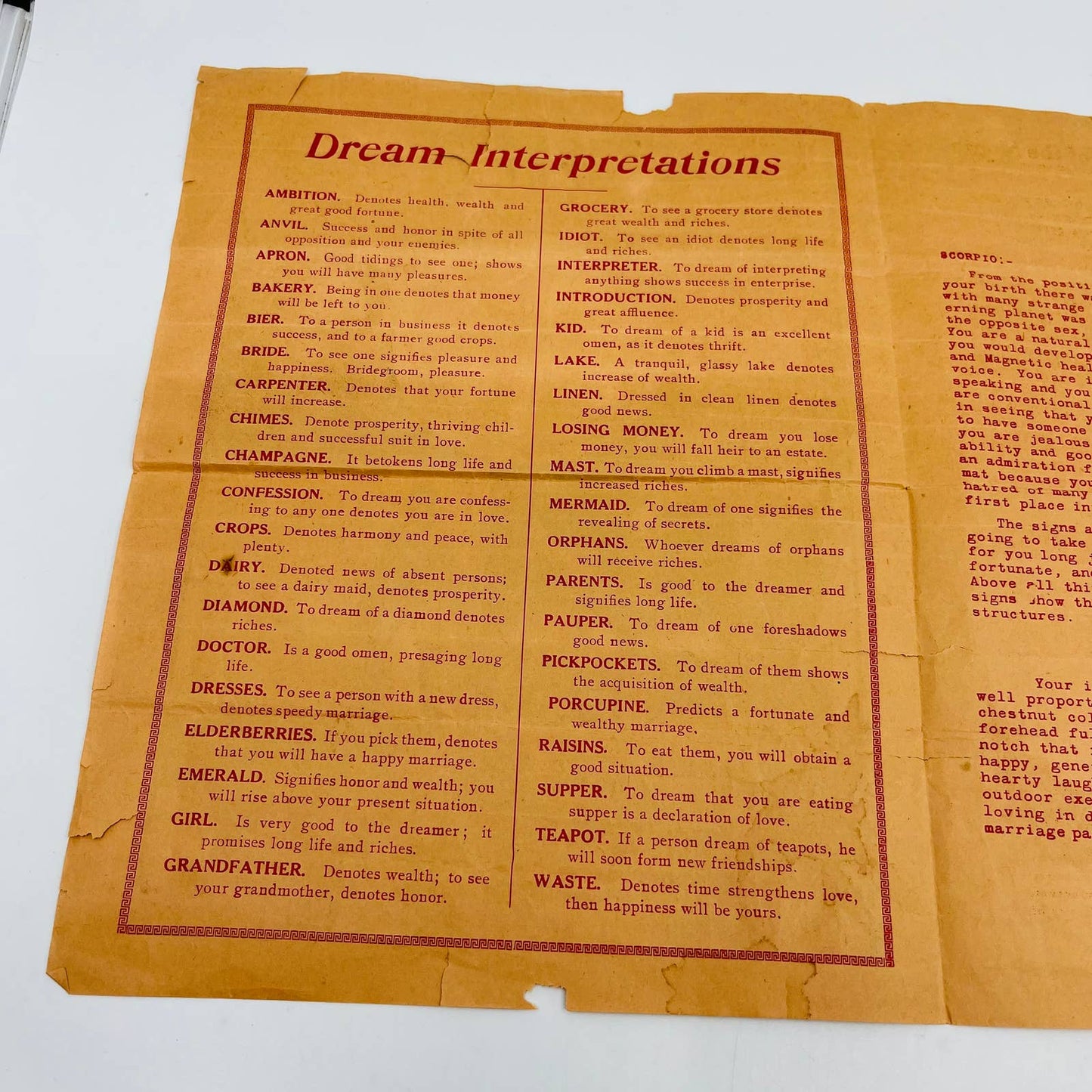 1920s Astrology Pamphlet LEARN YOUR HOROSCOPE Scorpio Zodiac Sign C10