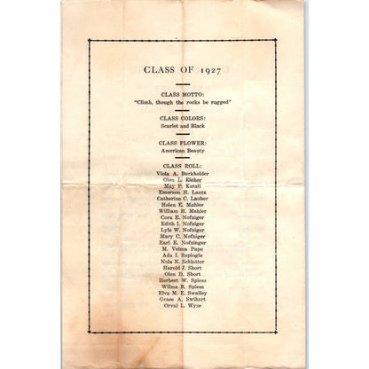 1927 Original Archbold High School 34th Annual Commencement Program AD8
