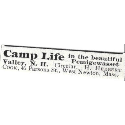 Pemigewasset Valley NH Camp Life H. Herbert  - 1903 Original Ad TJ8-7-1