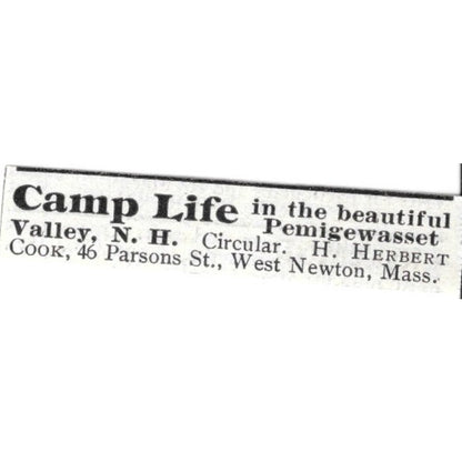 Pemigewasset Valley NH Camp Life H. Herbert  - 1903 Original Ad AK5-S35