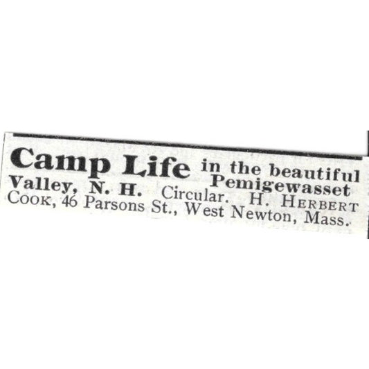 Pemigewasset Valley NH Camp Life H. Herbert  - 1903 Original Ad AK5-S35