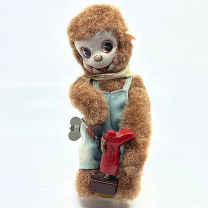 Vintage Tin Litho Wind Up Monkey Shoe Shiner Maker Toy Japan w/ Key  TC8