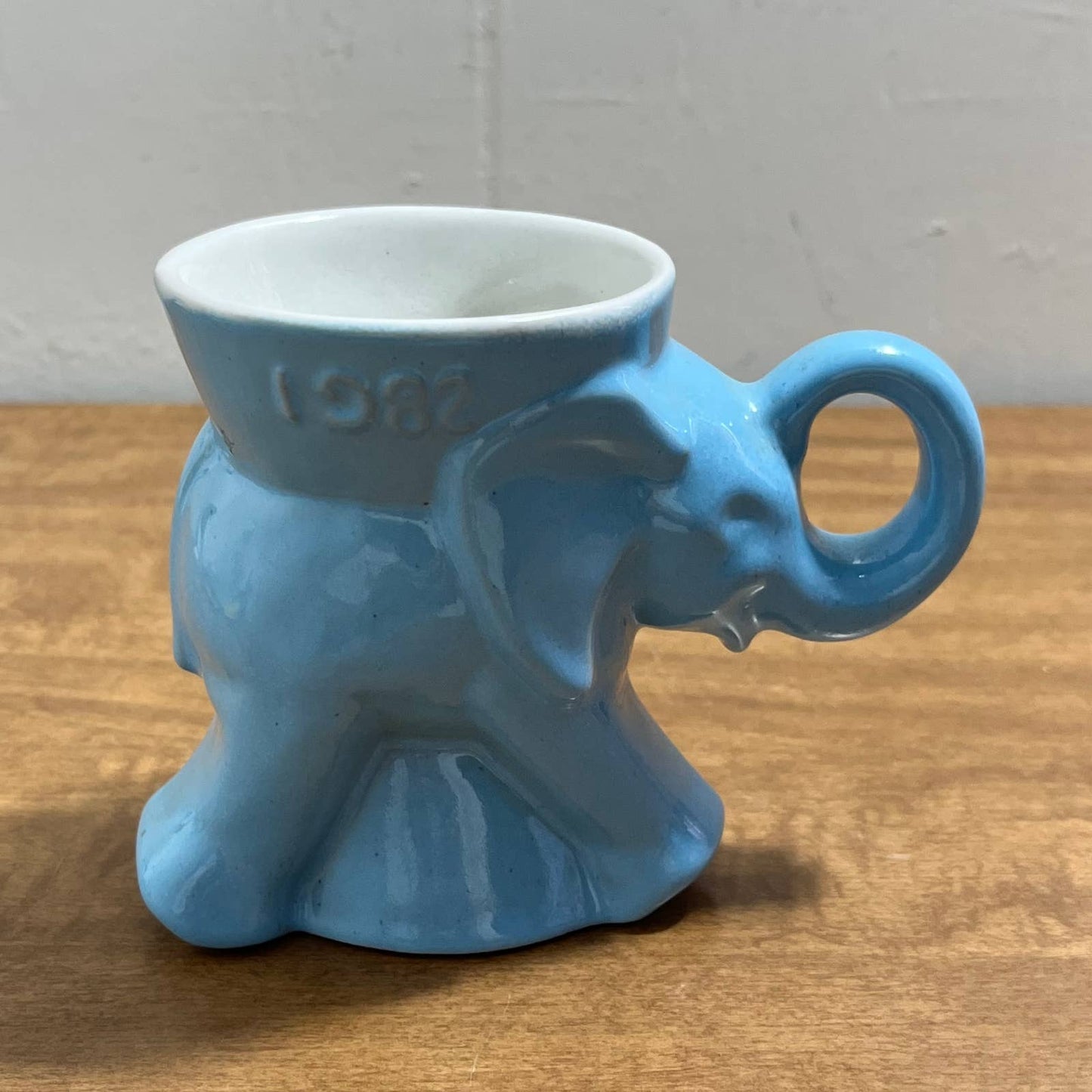 1982 Frankoma Republican GOP Elephant Political Mug Blue Glaze Reagan TB7