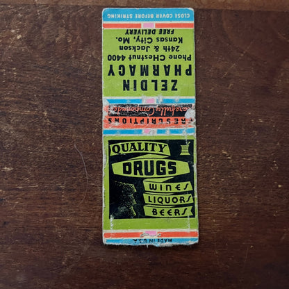 Zeldin Pharmacy Kansas City MO Advertising Matchbook Cover MM11-5
