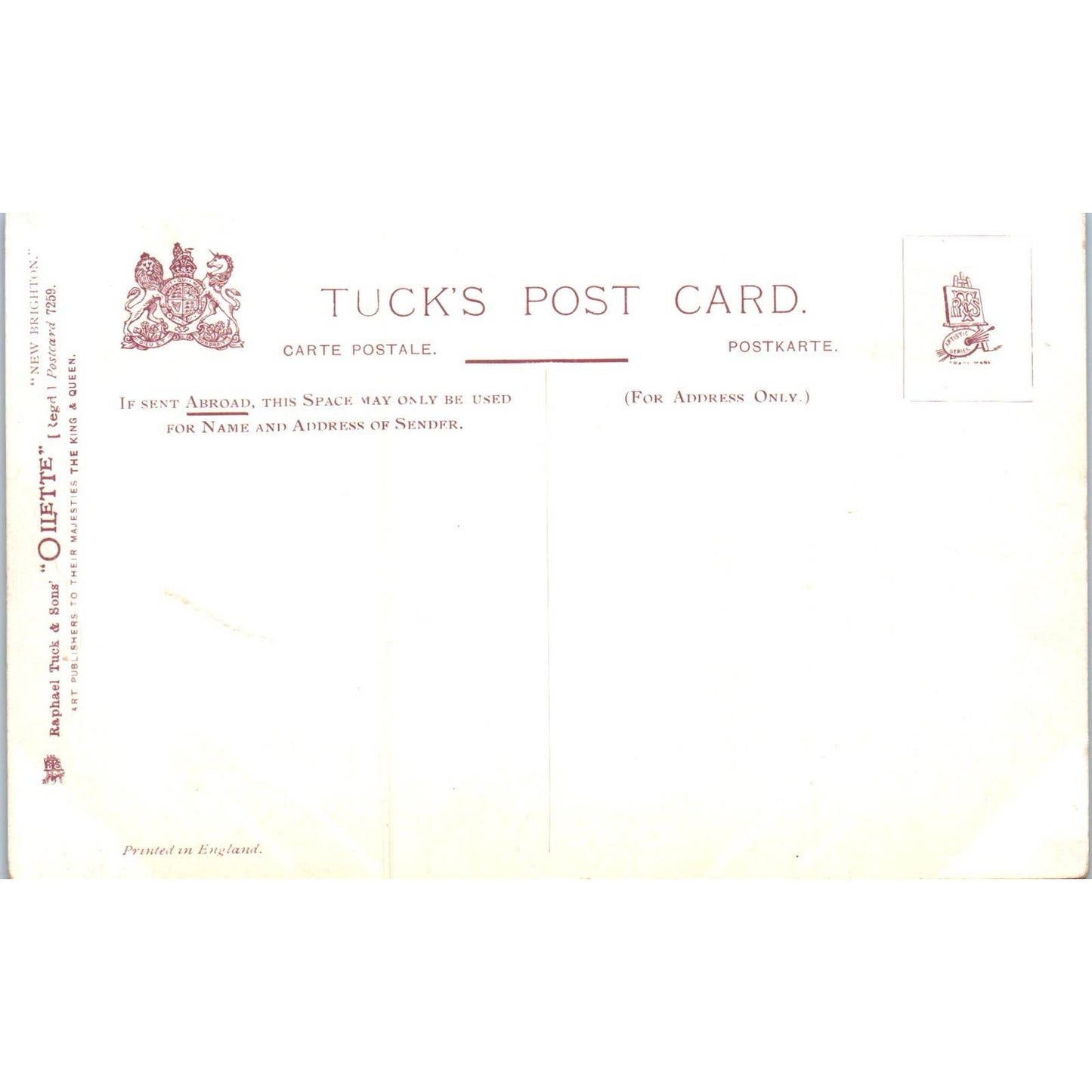 New Brighton - Lighthouse & Fort Raphael Tuck Oilette Original Postcard TK1-P17