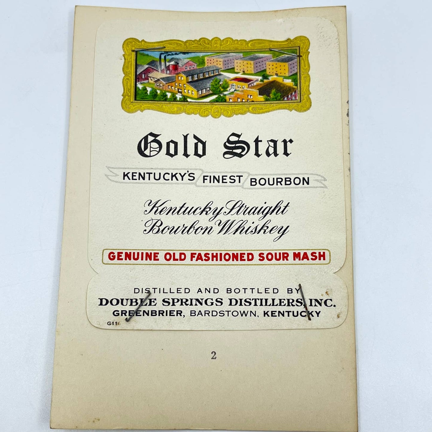 Gold Star Bourbon Whiskey Label Double Springs Distillers Greenbrier KY