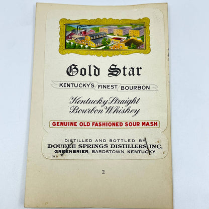 Gold Star Bourbon Whiskey Label Double Springs Distillers Greenbrier KY