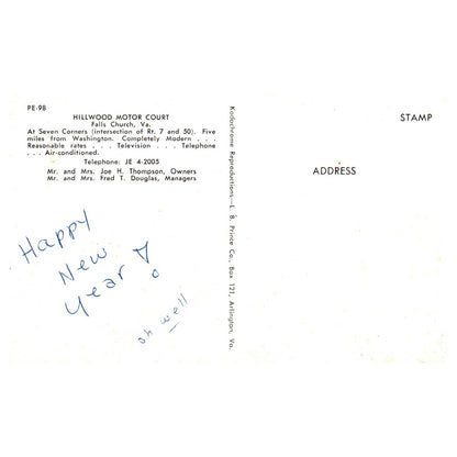 Hillwood Motor Court Falls Church Virginia Joe H. Thompson - Postcard TJ8-1