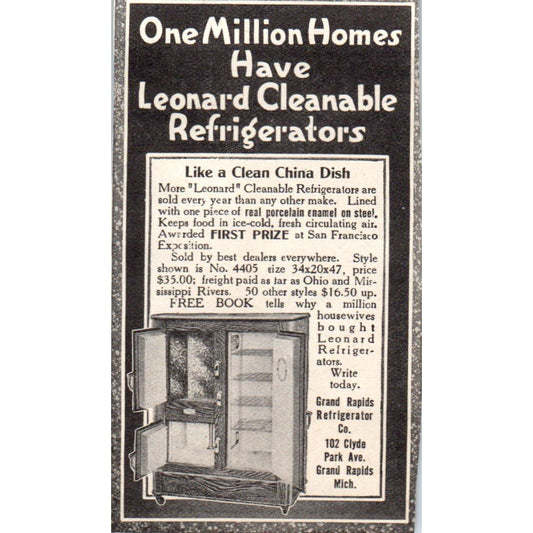 c1920 Harper's Magazine Ad Leonard Cleanable Refrigerators Grand Rapids MI EA3-4