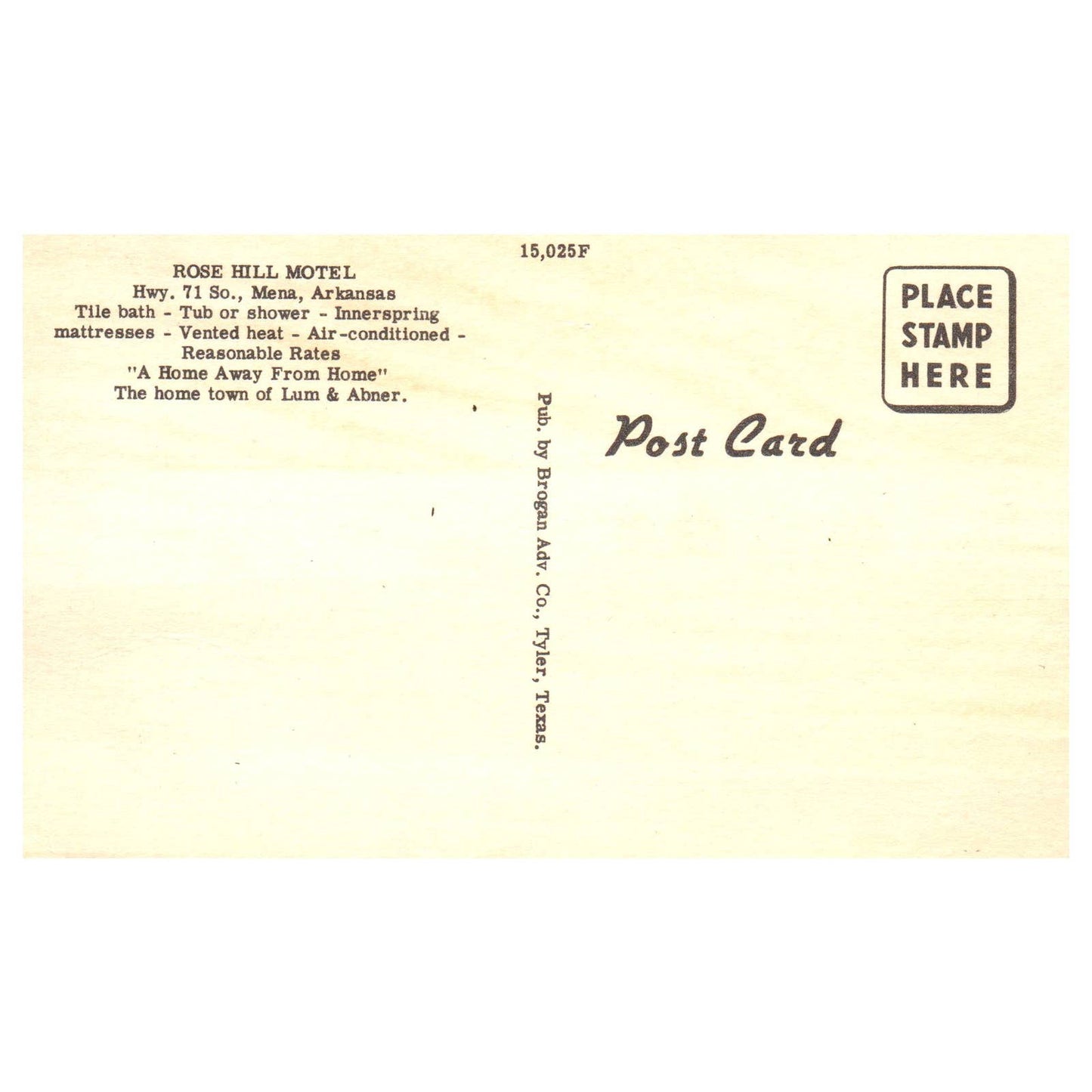 Rose Hill Motel Highway 71 South Mena Arkansas - Postcard TJ8-2