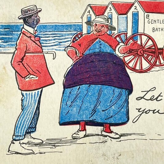 1910s Postcard African American Man Talking to Large White Woman Humor SC9