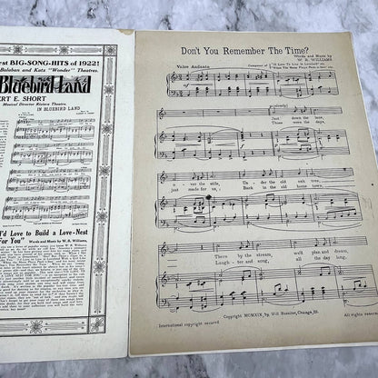 Don't You Remember the Time W.R. Williams 1919 Sheet Music TK2-SM2