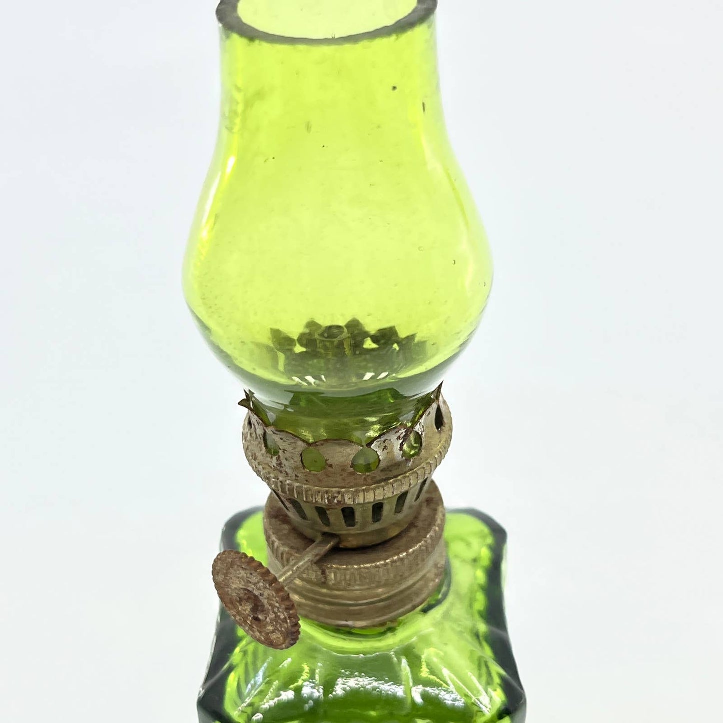 Vtg Mini Green Fluted Glass Kerosene Oil Lamp 4.5" Pioneer Village Minden NE TC7