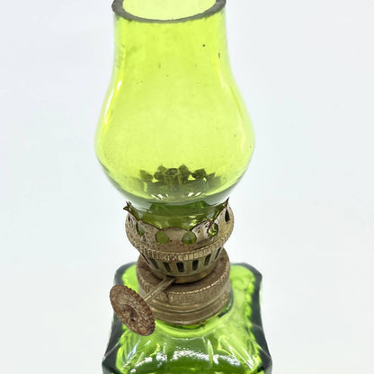 Vtg Mini Green Fluted Glass Kerosene Oil Lamp 4.5" Pioneer Village Minden NE TC7
