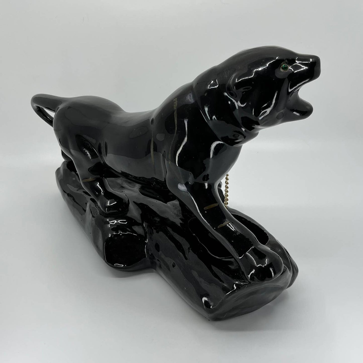 1950s Art Deco MCM Luxury Ceramic Black Panther Planter Carnival Prize 14”