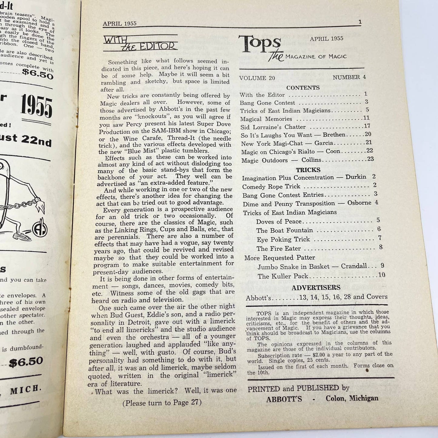 1955 April - Tops Magazine of Magic - Tricks Magicians TF7