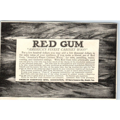 c1920 Harper's Magazine Ad -  Red Gum Cabinet Wood Memphis TN EA3