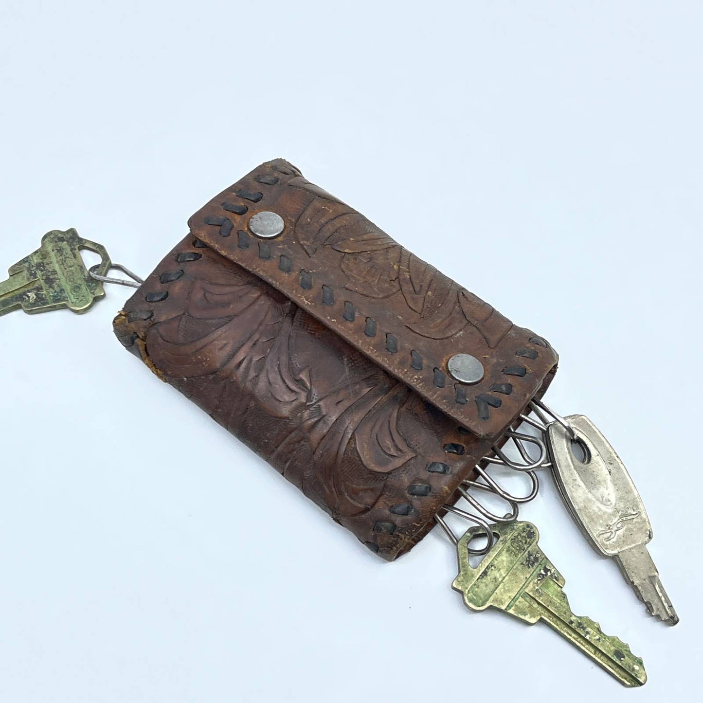 Vtg Hand Tooled Western Leather Key Holder Pouch TF5