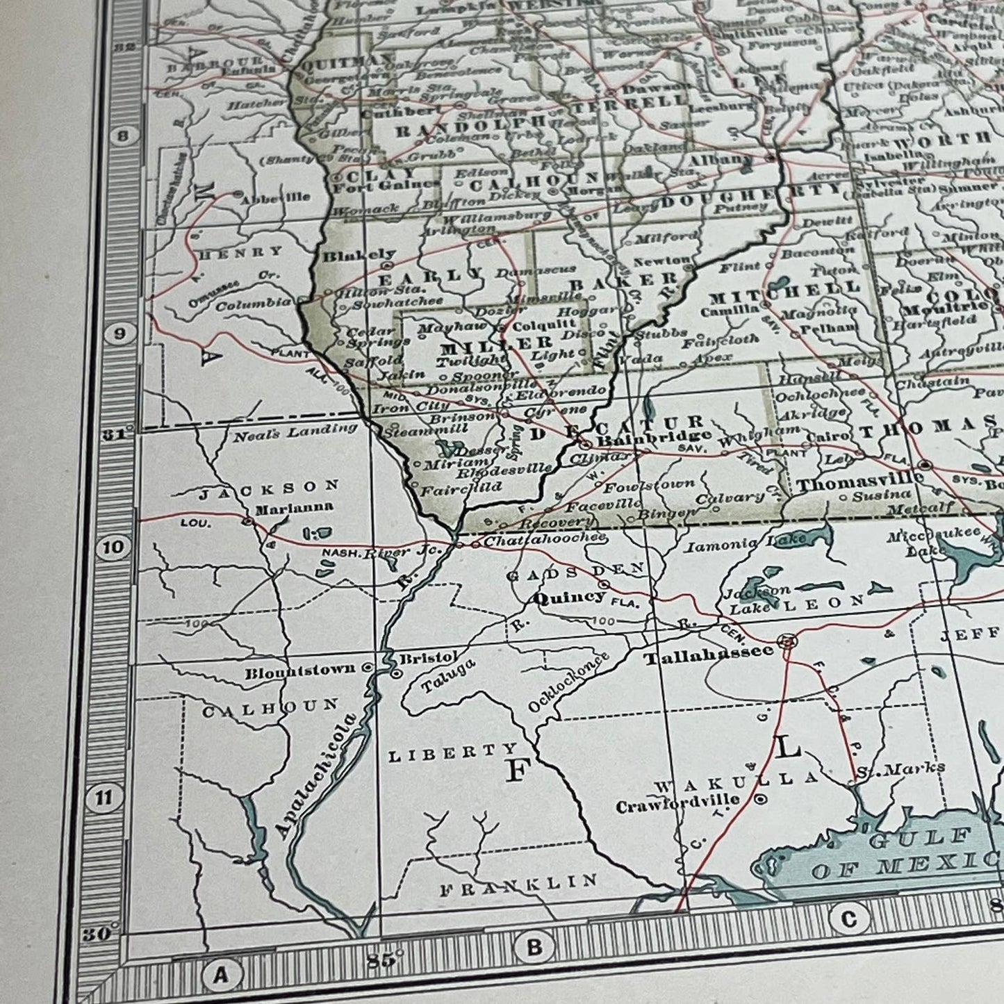 Antique 1897 The Century Atlas Map of Georgia USA Color Engraved 12.5 x 17” FL5