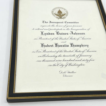 1965 Framed Official President Lyndon Johnson Inauguration Invitation 9x11” TE1