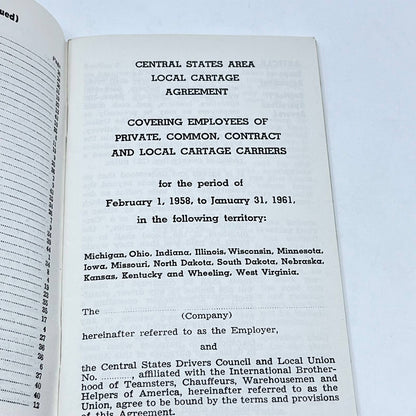 1961 Central States Area  Local Cartage Agreement Booklet TF9