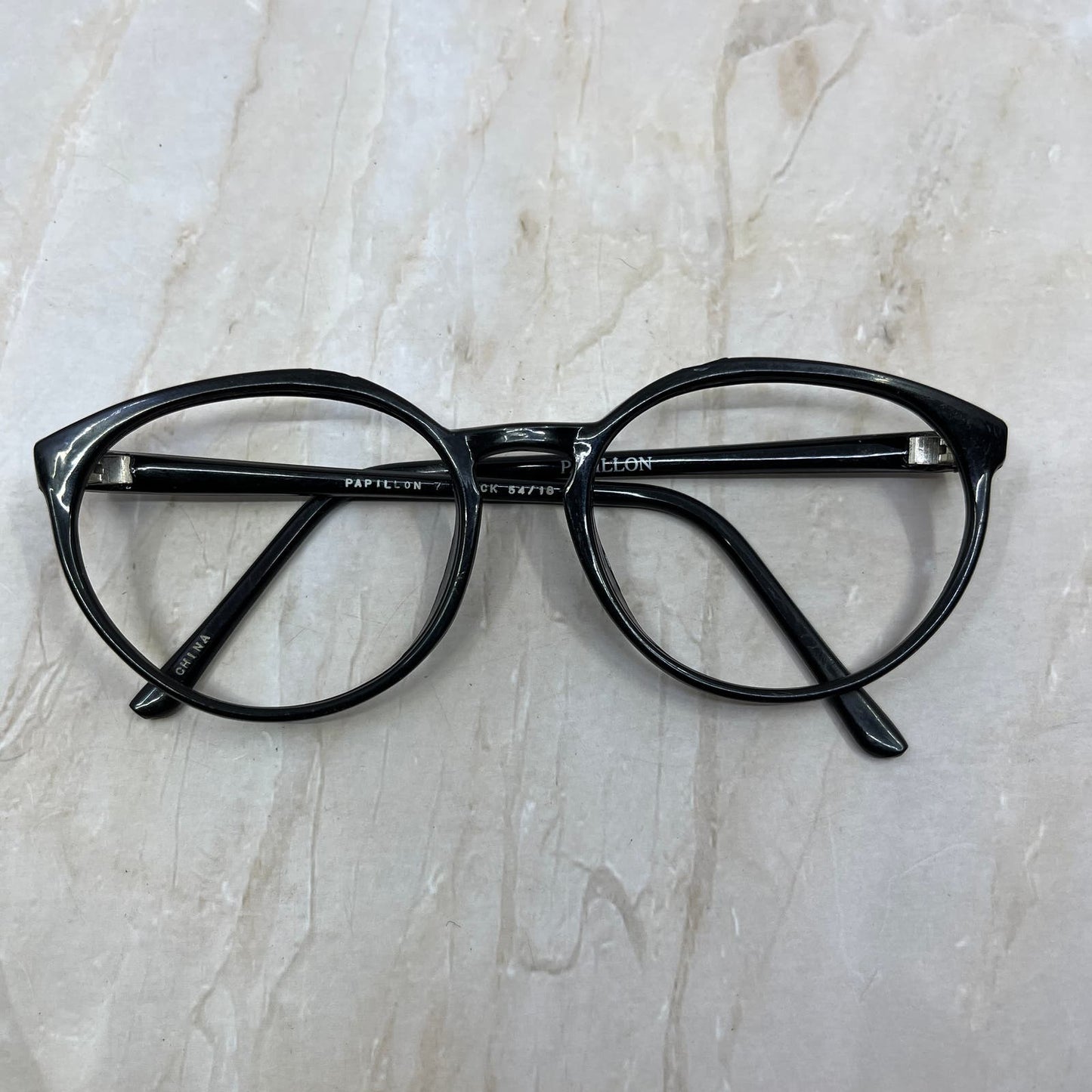 Vtg Ladies' Black Plastic Papillion Oversize Cat Eye Eyeglasses Frames TJ9G1-6