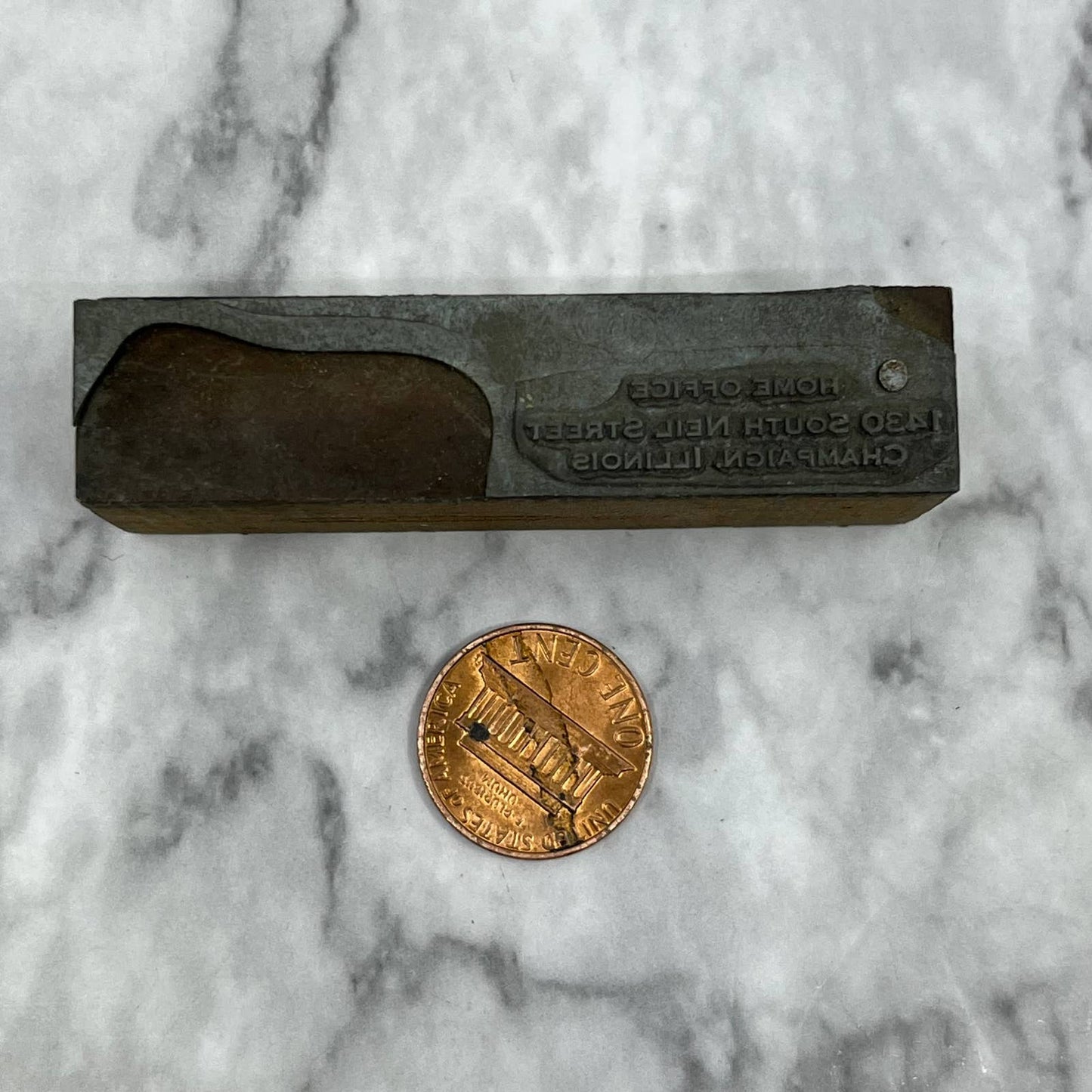 Vintage Letterpress Printers Block Plate Home Office Champaign Illinois TJ512