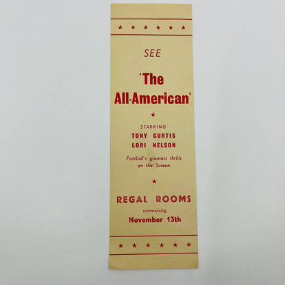 1953 The All American Movie Tony Curtis Advertising Bookmark Flyer SC1