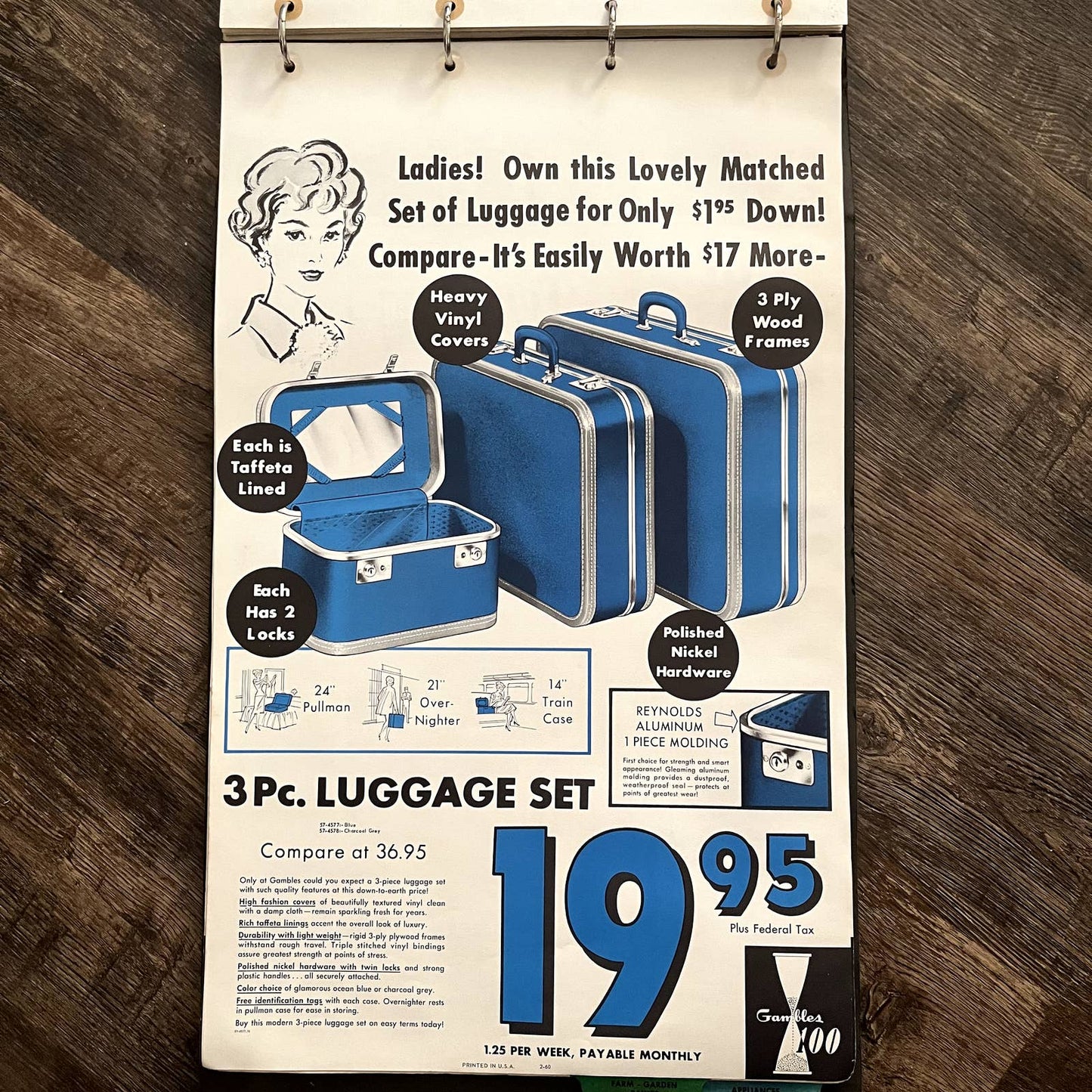 1960 3pc Luggage Set Gambles 100 Retail Store Display Advertising Poster 13.5x20