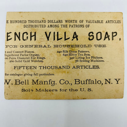 1880s Victorian Trade Card French Villa Bell Buffalo NY Children Sledding AH9-M8