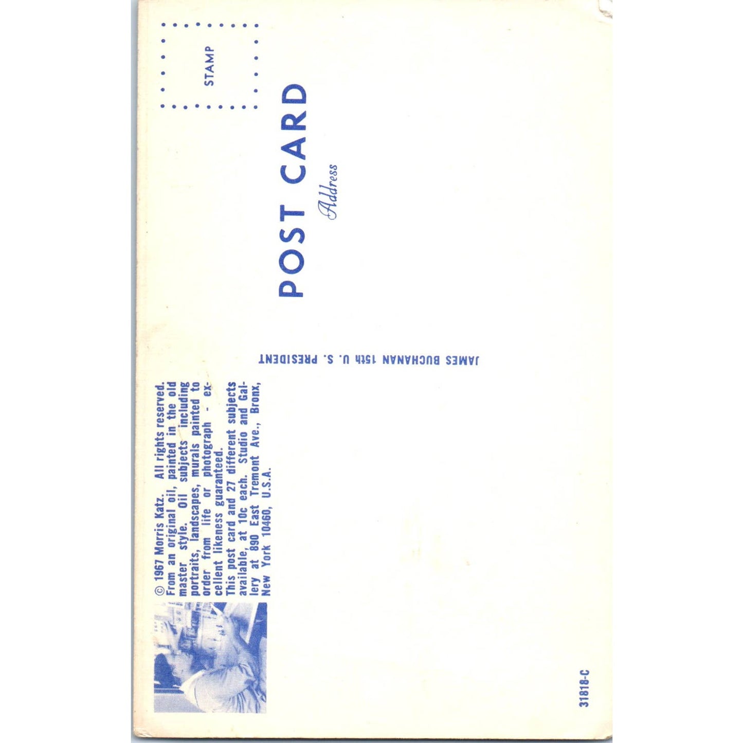 James Buchanan Portrait Morris Katz 1960s Original Postcard TK1-21