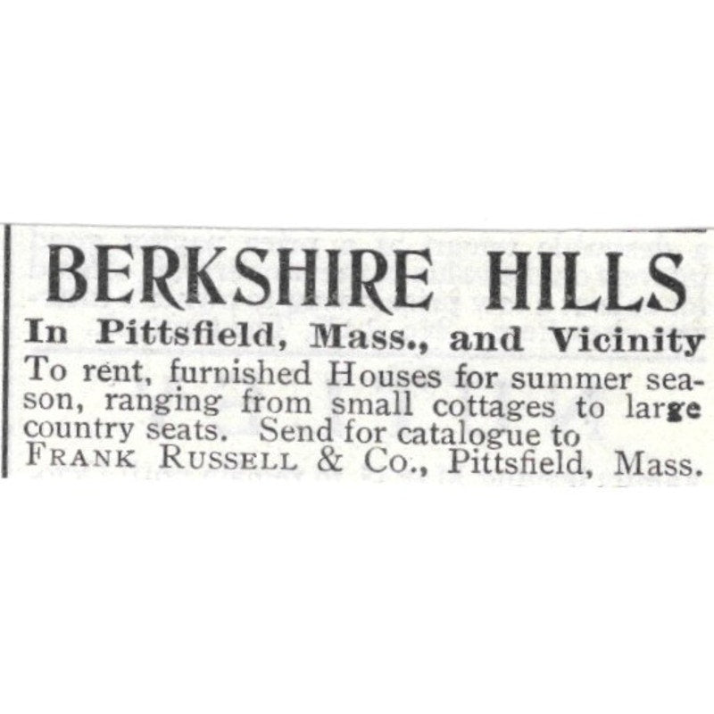 Berkshire Hills Pittsfield Mass Furnished Houses Frank Russell - 1903 Ad AK5-S32