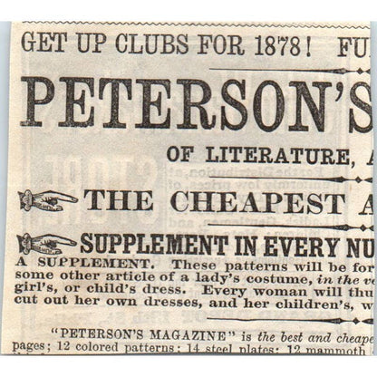 1878 Peterson's Magazine Ad - John Wanamaker's Store Dry Goods Philadelphia SF2