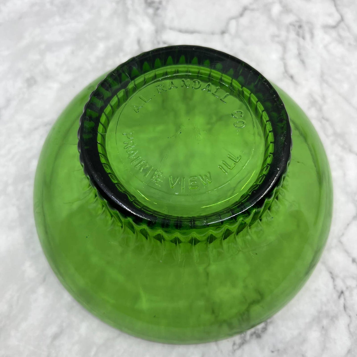 Vintage A.L. Randall Co. Green Glass Bowl Dish Ribbed Base 6” Prairie View TD1