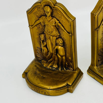 1920s Jennings Brothers Caritas Charity Bronze Finish Bookends Woman 6” TB9