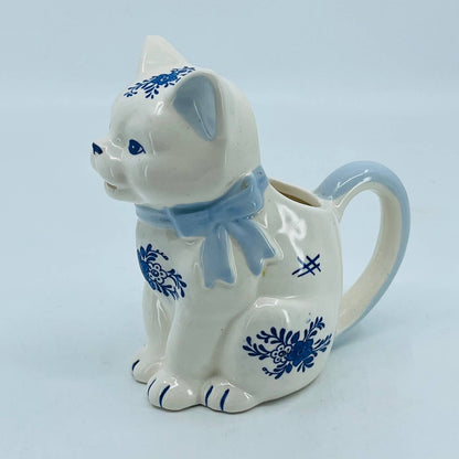Vintage Porcelain Delft Blue & White Kitty Cat Creamer 5” TC2